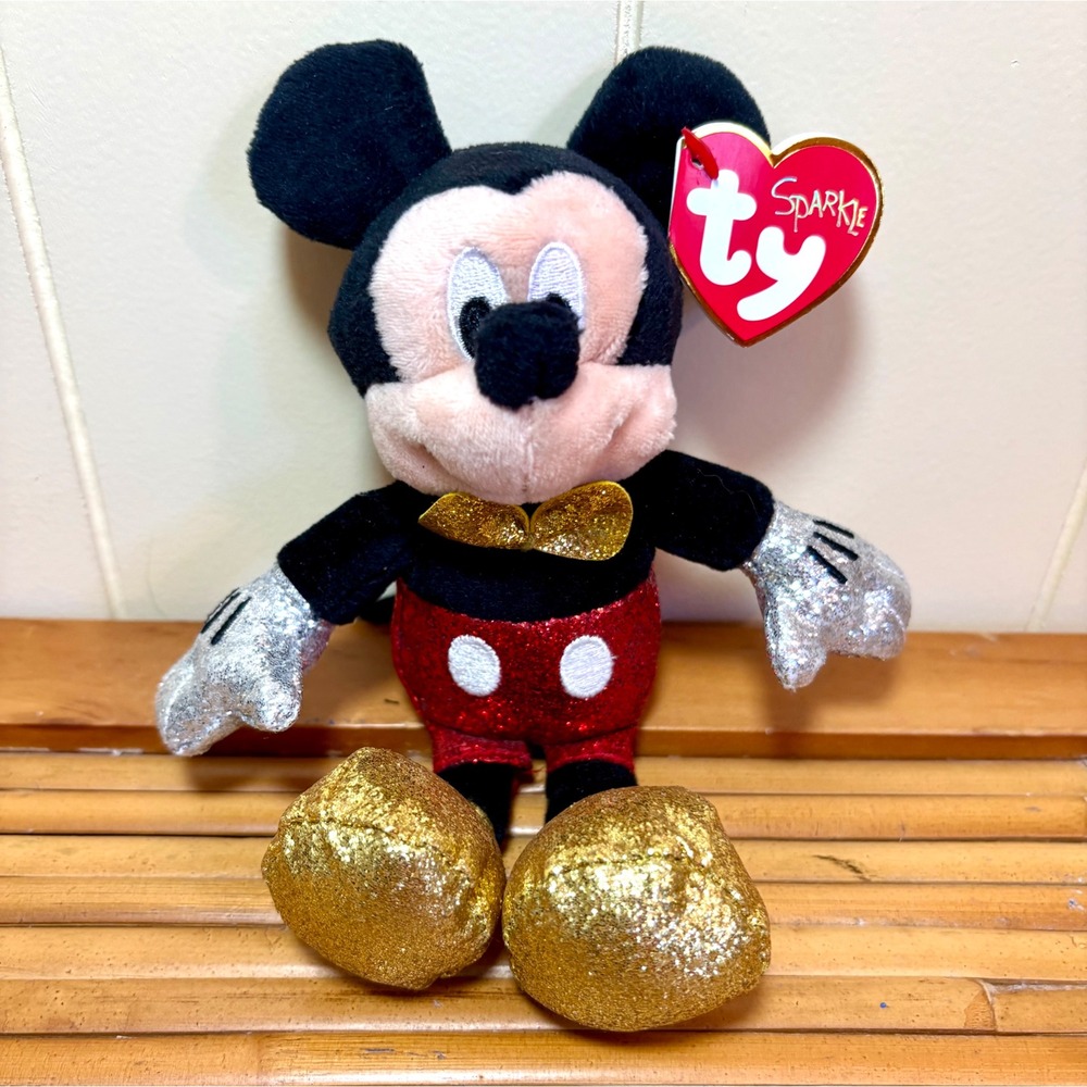 Ty Sparkle Disney Mickey Mouse Plush‎ Glitter Red Gold Silver Beanie Baby NWT